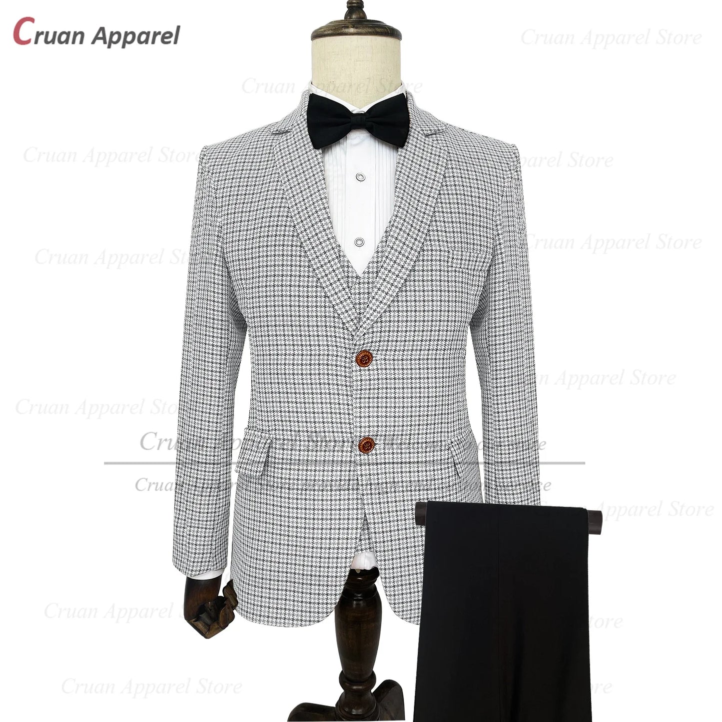Classic Brown Suit Sets For Men Fashion Checkered Blazer Vest Pants 3 Pieces Formal Party Tailor-made Elegant Slim Fit Costumes