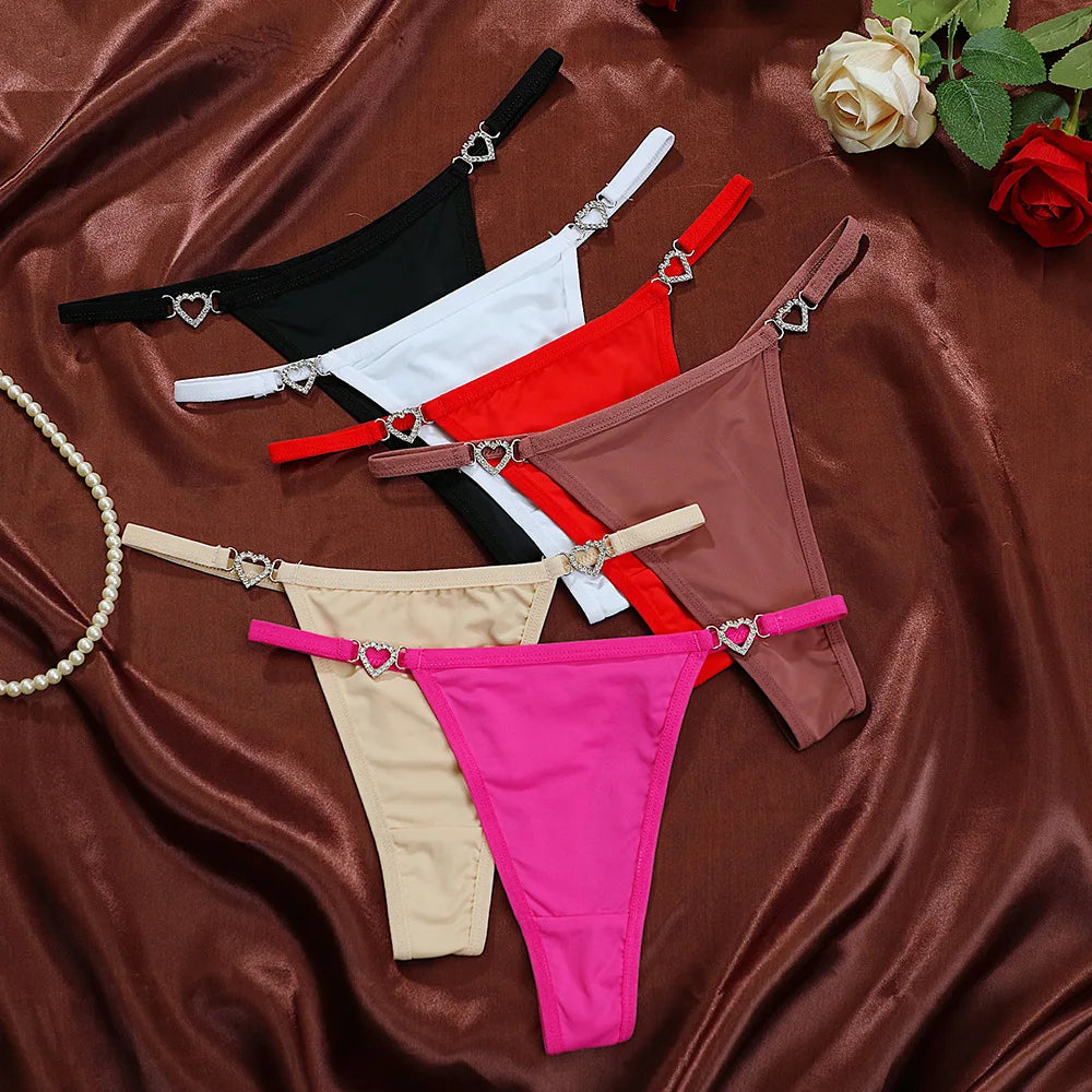 New Women Sexy Thongs Fashion Low Rise Ladies G-string Heart Decoration Sexy Intimate Lingerie T-Back New Cotton Crotch Panties