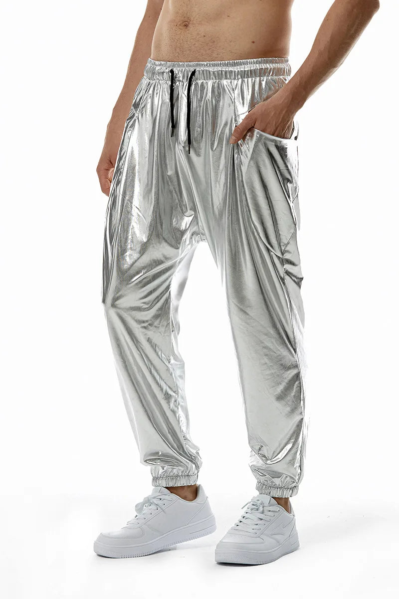 Men's Sets Shiny Metallic Suits Adult Disco 2 Piece Outfit Jacket Pants Halloween Dress Up Nightclub Stage Party Jackets Costume