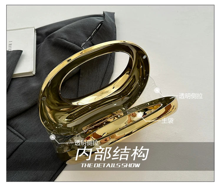 Hot Selling Creative Design Women's Top-Handle Bag PVC Metallic Luster Half Moon Banquet Women's Bag 2026 New Luxury Handbag