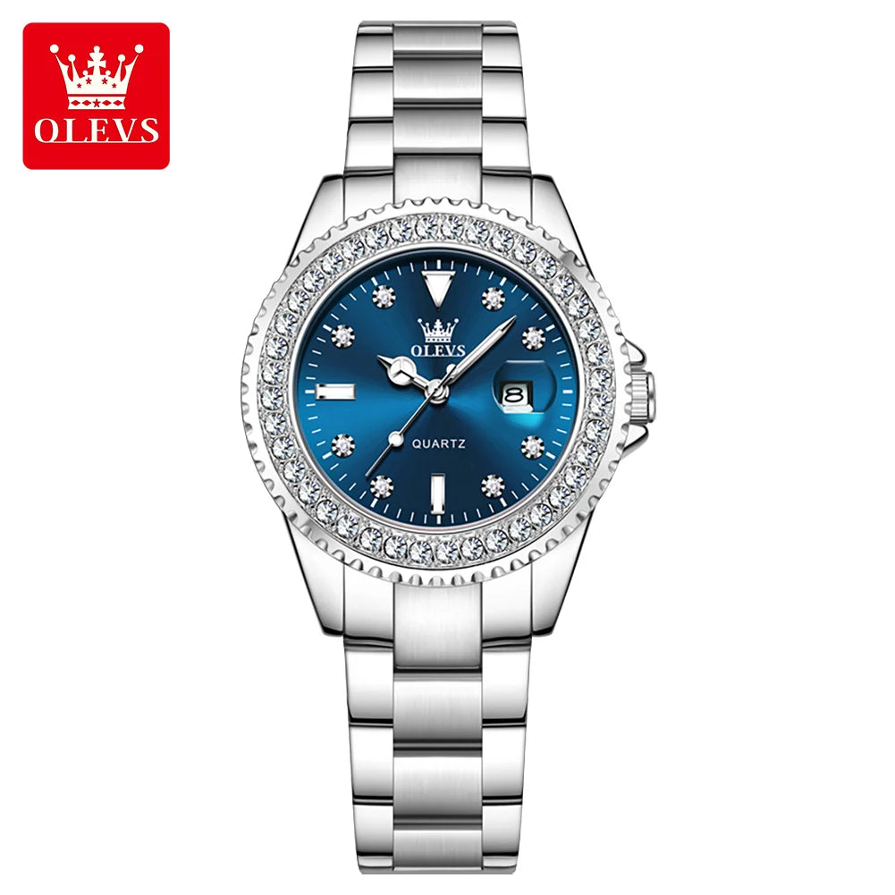 OLEVS New Elegant Women Wristwatch Waterproof Luminous Calendar Ladies Watch Stainless Steel Red Quartz Women's Watches Female