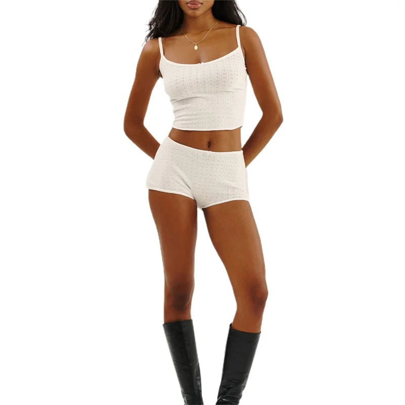 Xingqing y2k Pajamas Sets Women Bow Sleeveless Knitted Camisole Tops and Elastic Shorts Loungewear Soft Sleepwear for Nightwear