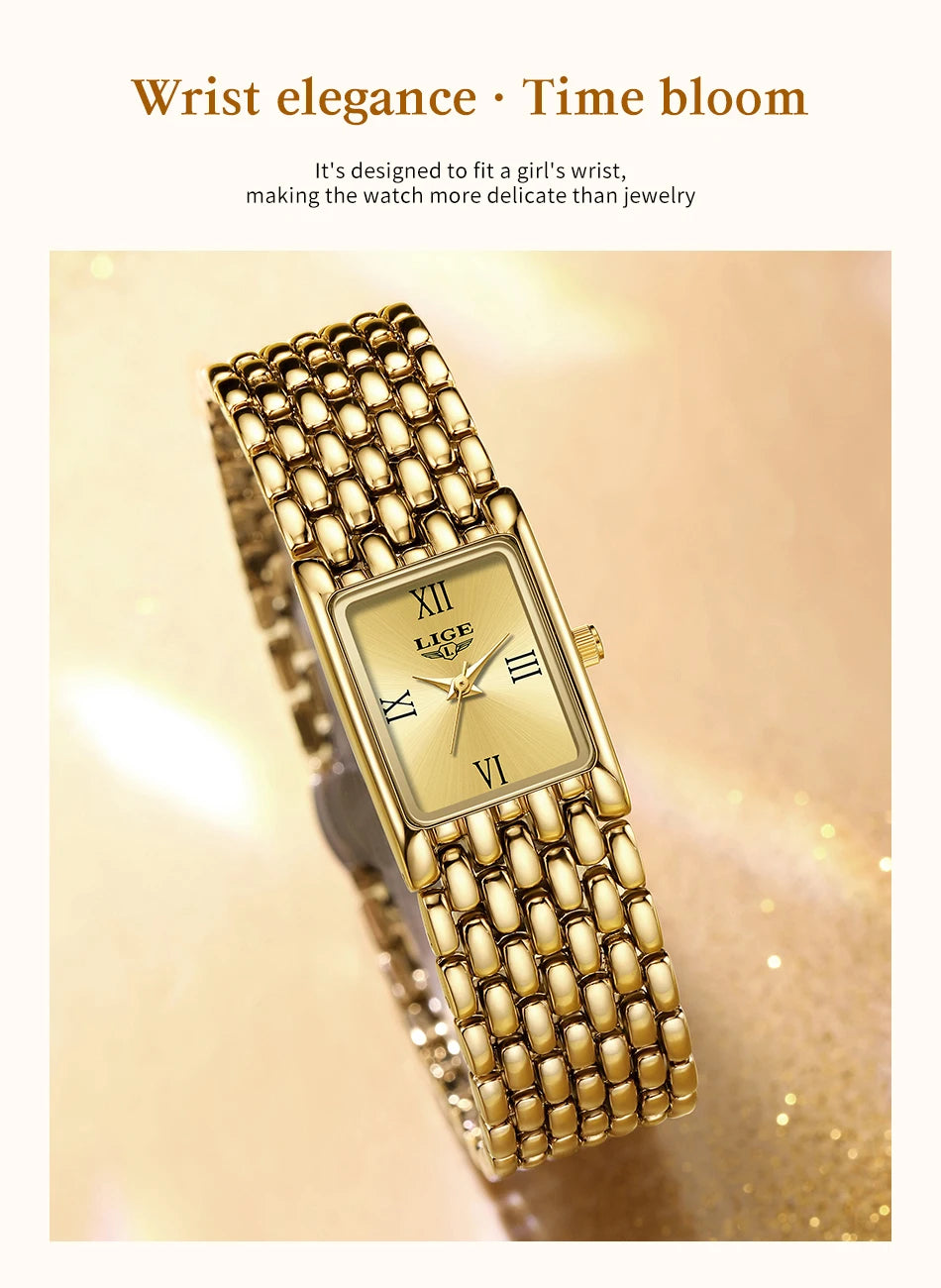 2025 LIGE New Watches Women Fashion Casual Luxury Gifts Womens Waterproof Square Dial Steel Belt Quartz Wrist Watch reloj mujer