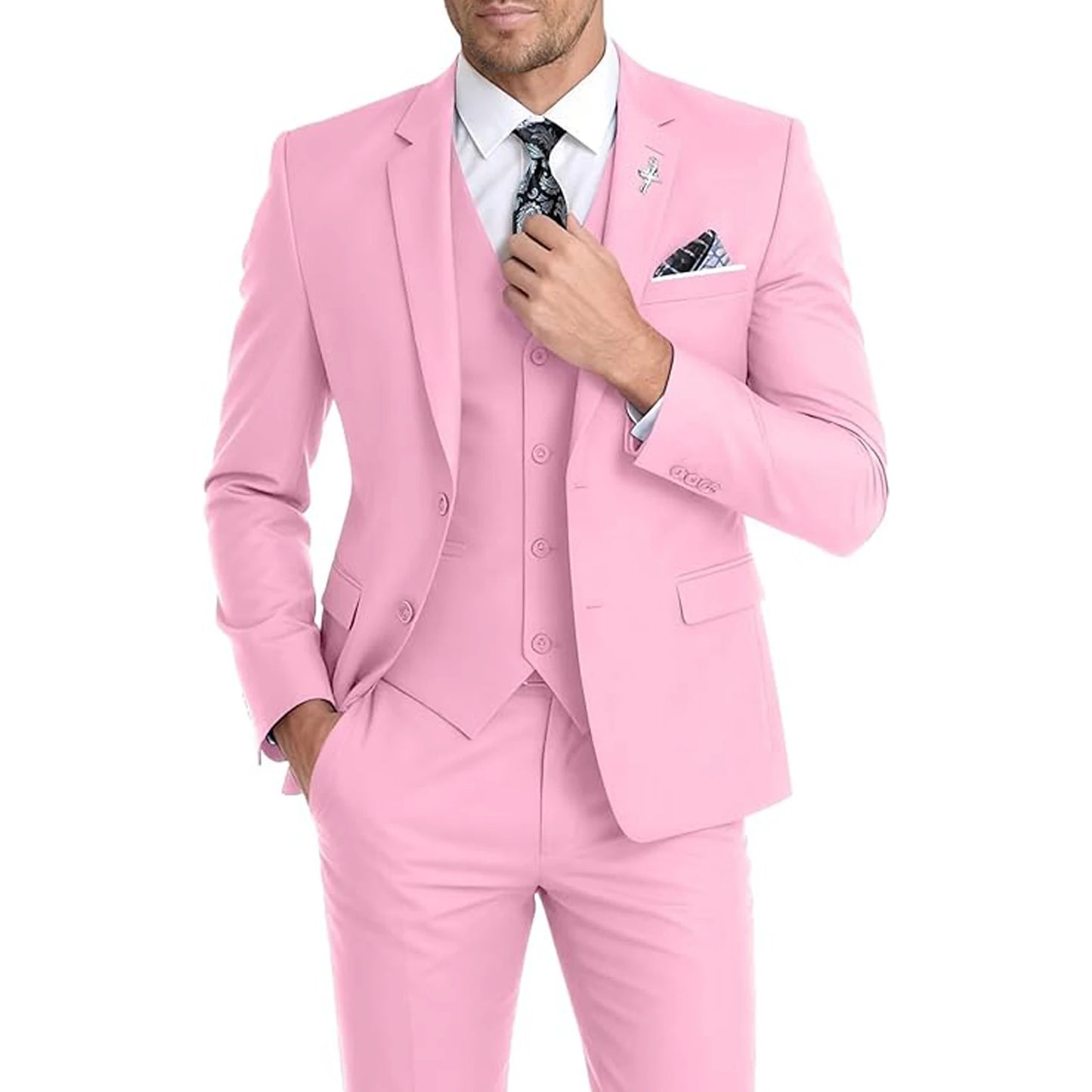 Men's Suit 3 Piece Set Blazer Vest Pants Slim Fit Formal Business Jacket Wedding Tuxedo for Groom Groomsman Business Banquet