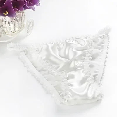 2pcs/lot Lace bikini 100% silk panties sexy breathable mulberry silk lady briefs comfortable low waist