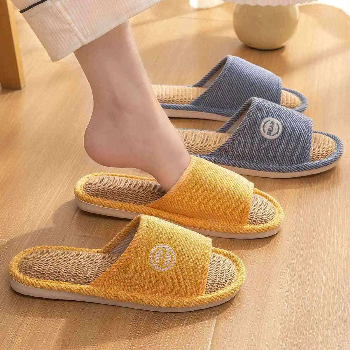 Couples Home Linen Slippers Women Indoor Soft Comfortable Bedroom Slides Men Leisure Non Slip House Shoes Platform Cotton Flats