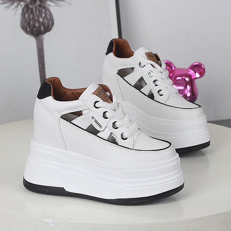 Spring and Summer Platform Casual Shoes Ultra High Heels Increase 12CM Small Hollowed Breathable Sandals