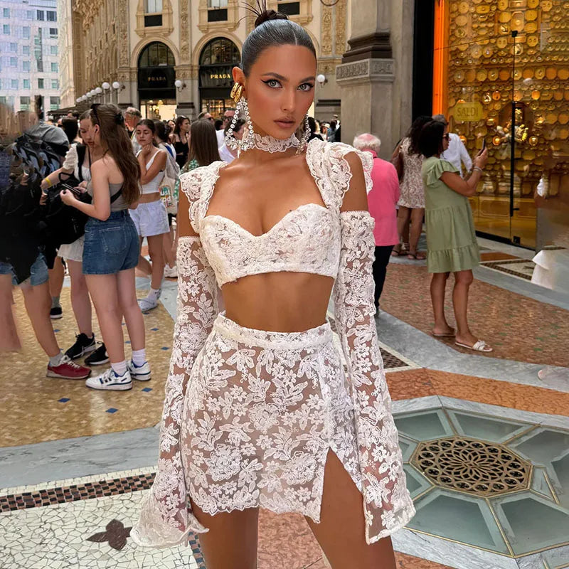 See Through Lace Vest Pant Set Women Beach Sling  Tops Pleated Straight Pants 2026 Summer Vacation Hollow Out Lady Suits