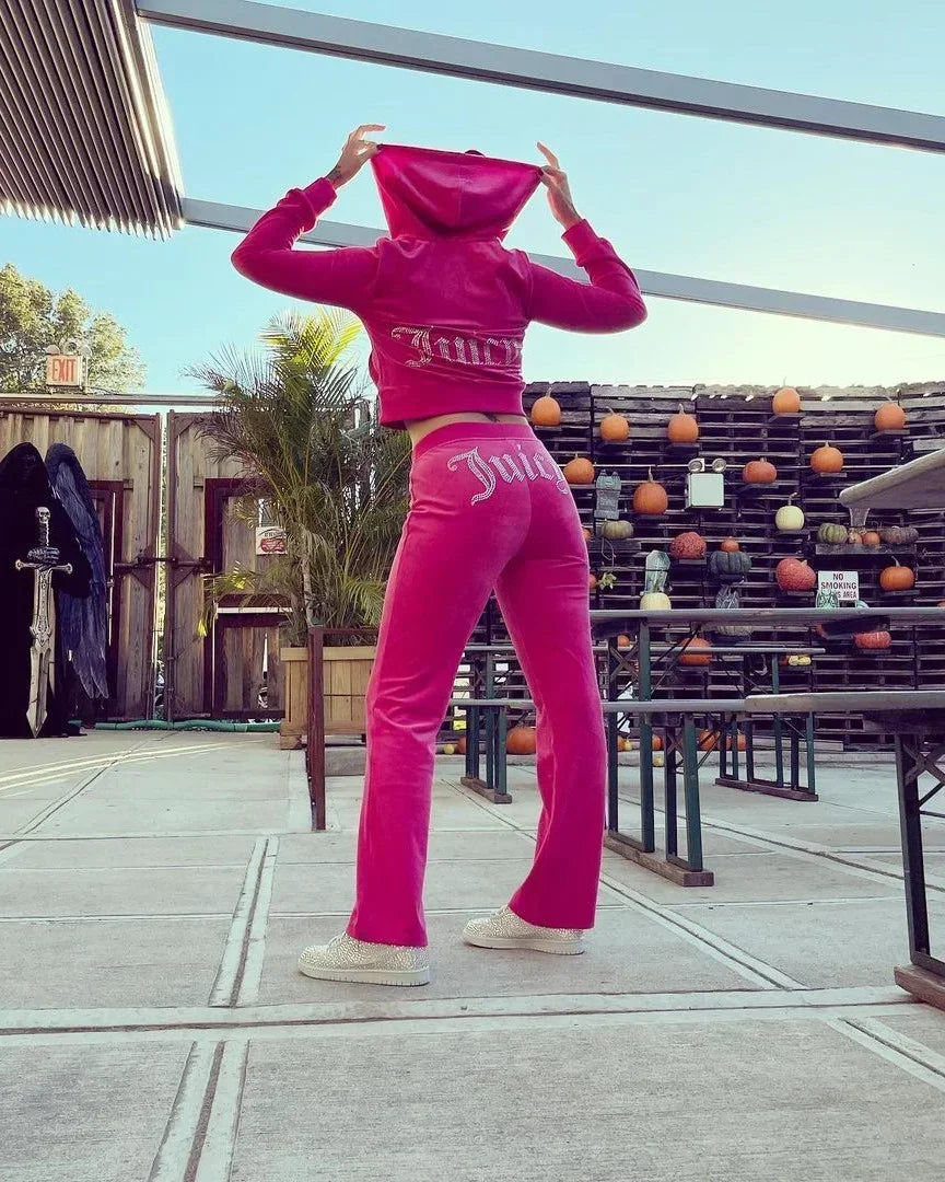 Two Piece Set Diamonds Hoodie Crop Jacket And Joggers Pants Outfits Streetwear Jogging Suits Juicy Corture Tracks