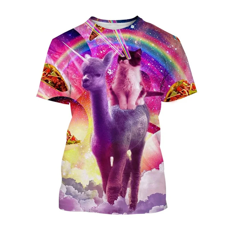 Summer 3D Printed Space Funny Cat T-shirt Men Women Cool Animal Top Tees Street Plus Size Short Sleeves T Shirt Kids Clothes