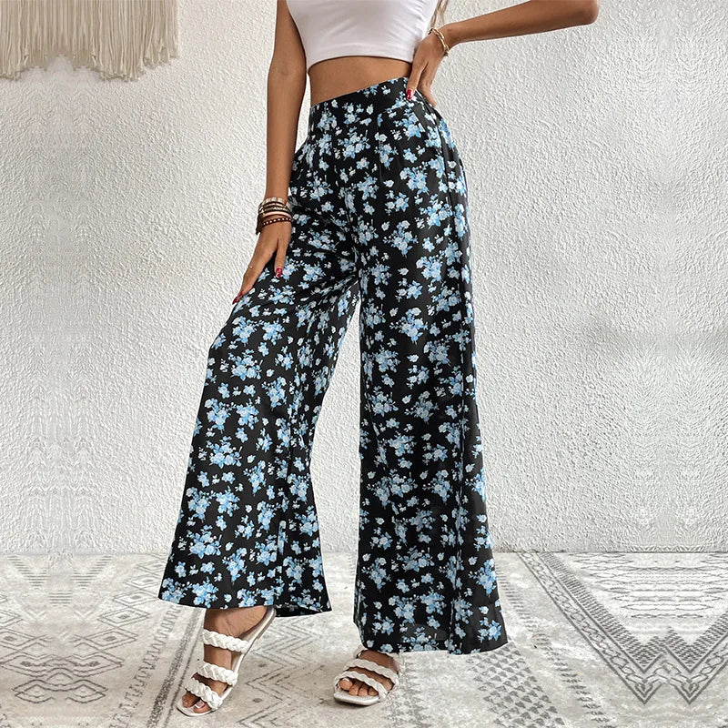 European and American Pants 2026 New Printed Large-flared Wide-leg Pants with Drapey Feel for Summer