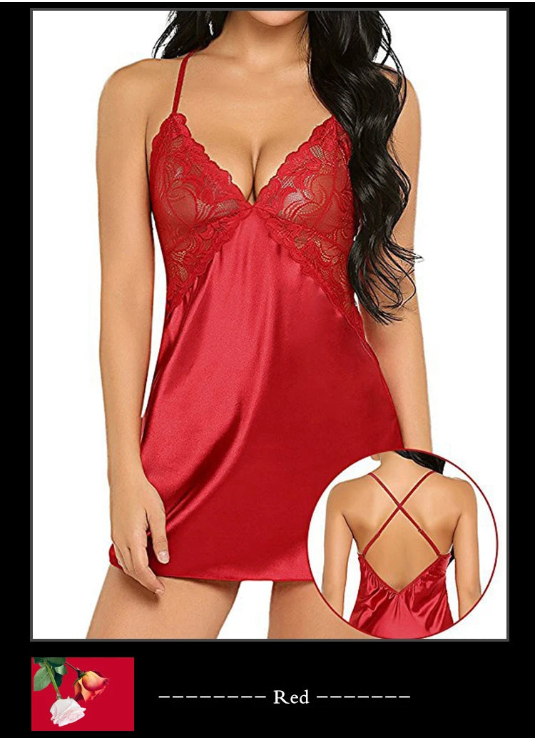 Women Sexy Silk Satin Night Dress Sleeveless Nighties V Neck Comfortable Silk Lingerie Female Lace Pajamas Sleepwear Nightwear
