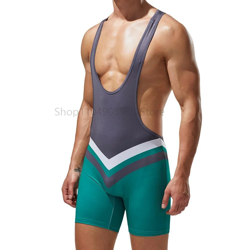 Men Undershirts Vest Bodysuit Wrestling Singlet Bodybuilding Jumpsuit Shorts Gym Fitness Workout Sport Tanks