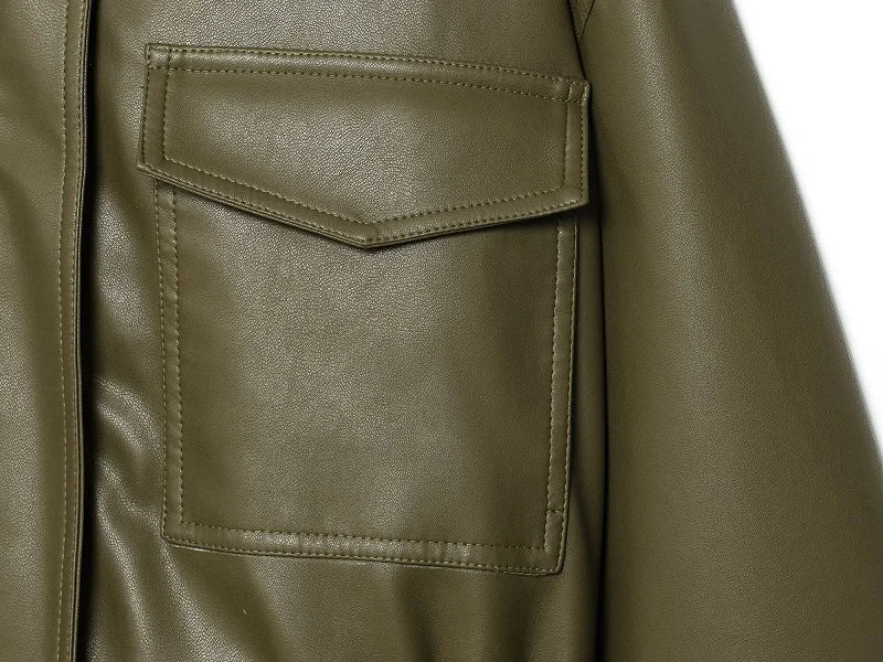 Mujer Faux Leather Cropped Bomber Jacket For Women Zipper Front Coat