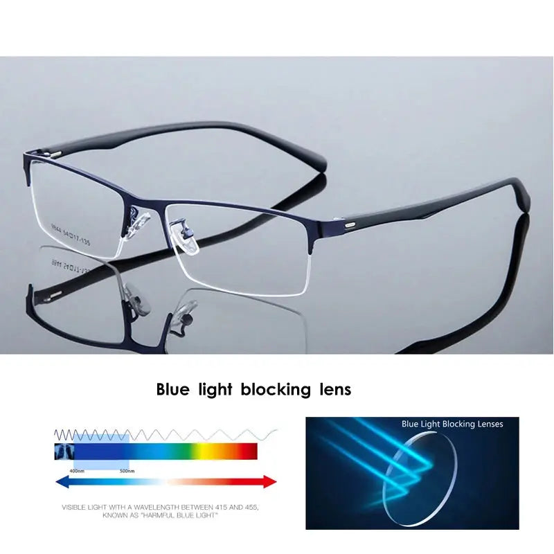 VCKA Half Frame Men Business Myopia Prescription Glasses Alloy Photochromic Anti Blue Ray Shortsighted Eyewear -0.5 TO -10 BAZAARHUBO