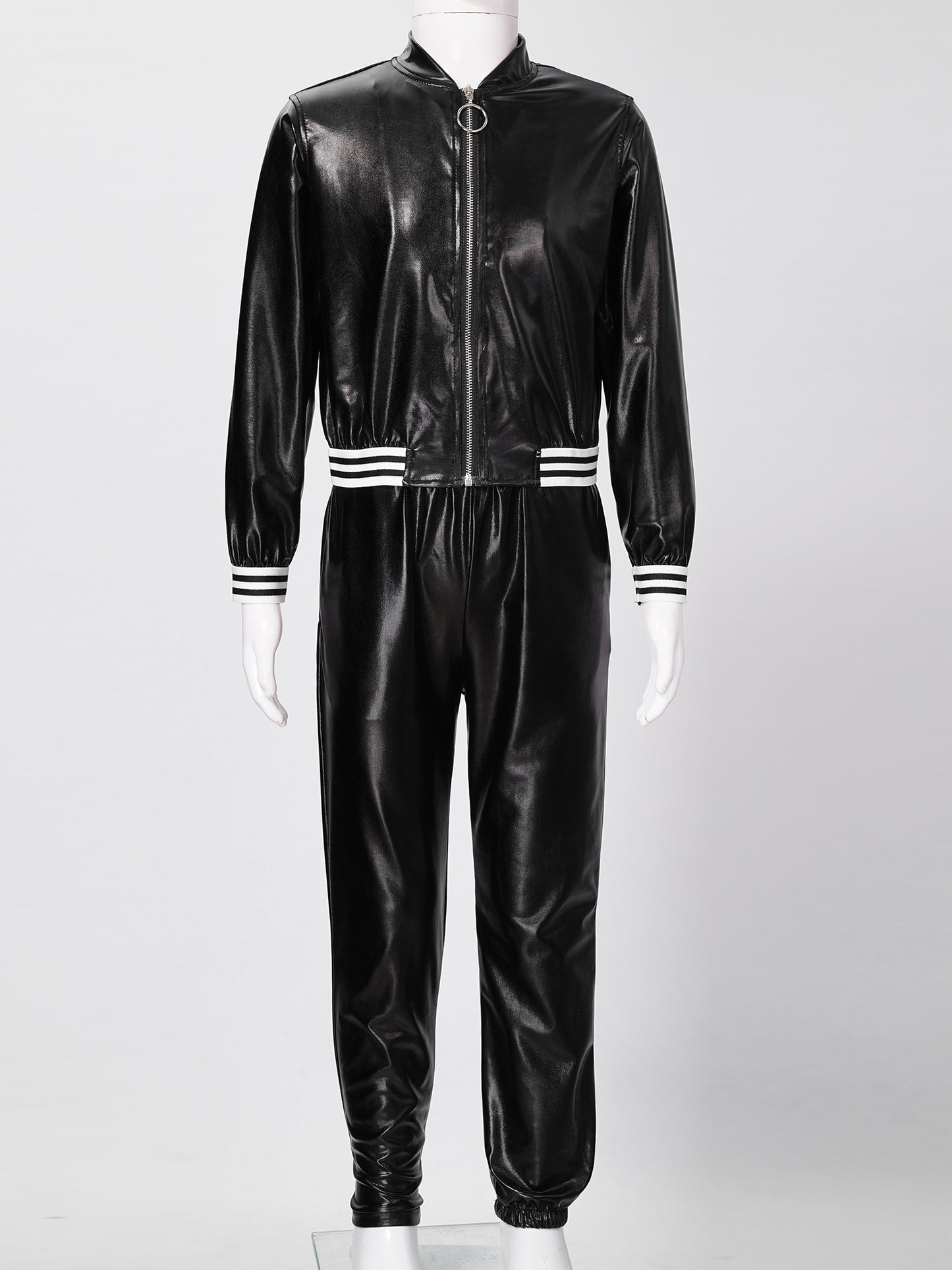 Kids Girls Sports Outfits Jazz Hip Hop Street Dance Costume Shiny Metallic Long Sleeves Bomber Jacket Coat with Pants Streetwear