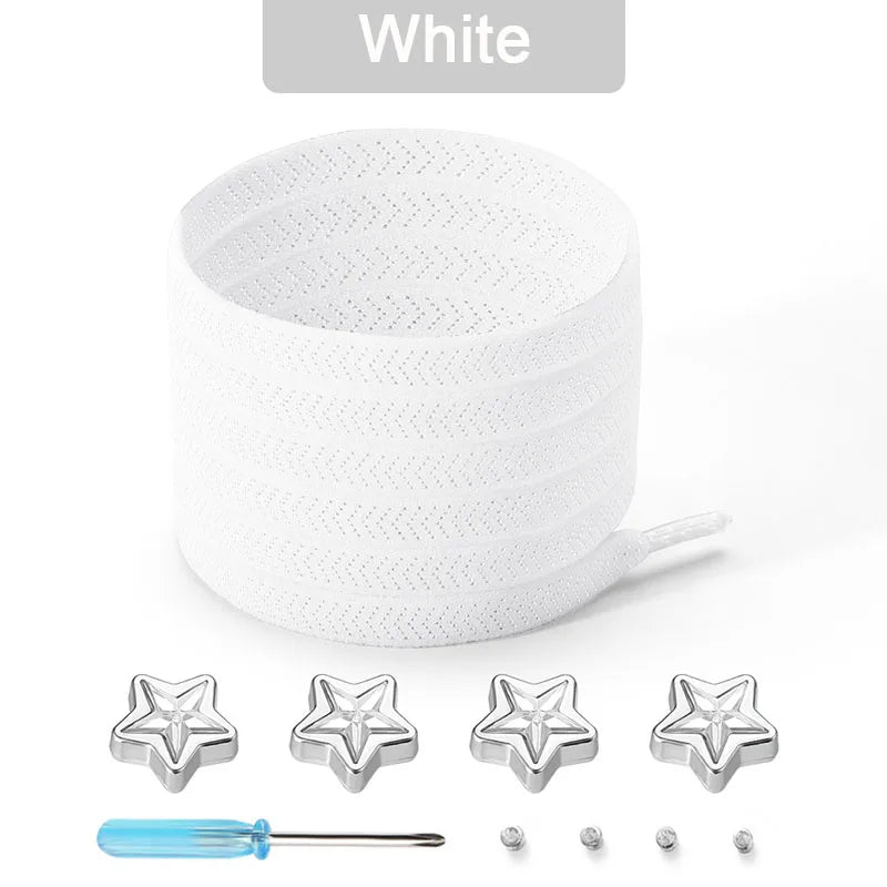 Star Diamond No Tie Shoelaces Colorful Rhinestone Metal Buckle Shoe Laces Flat Elastic Shoelace Kids Adult Sport Cute Shoestring
