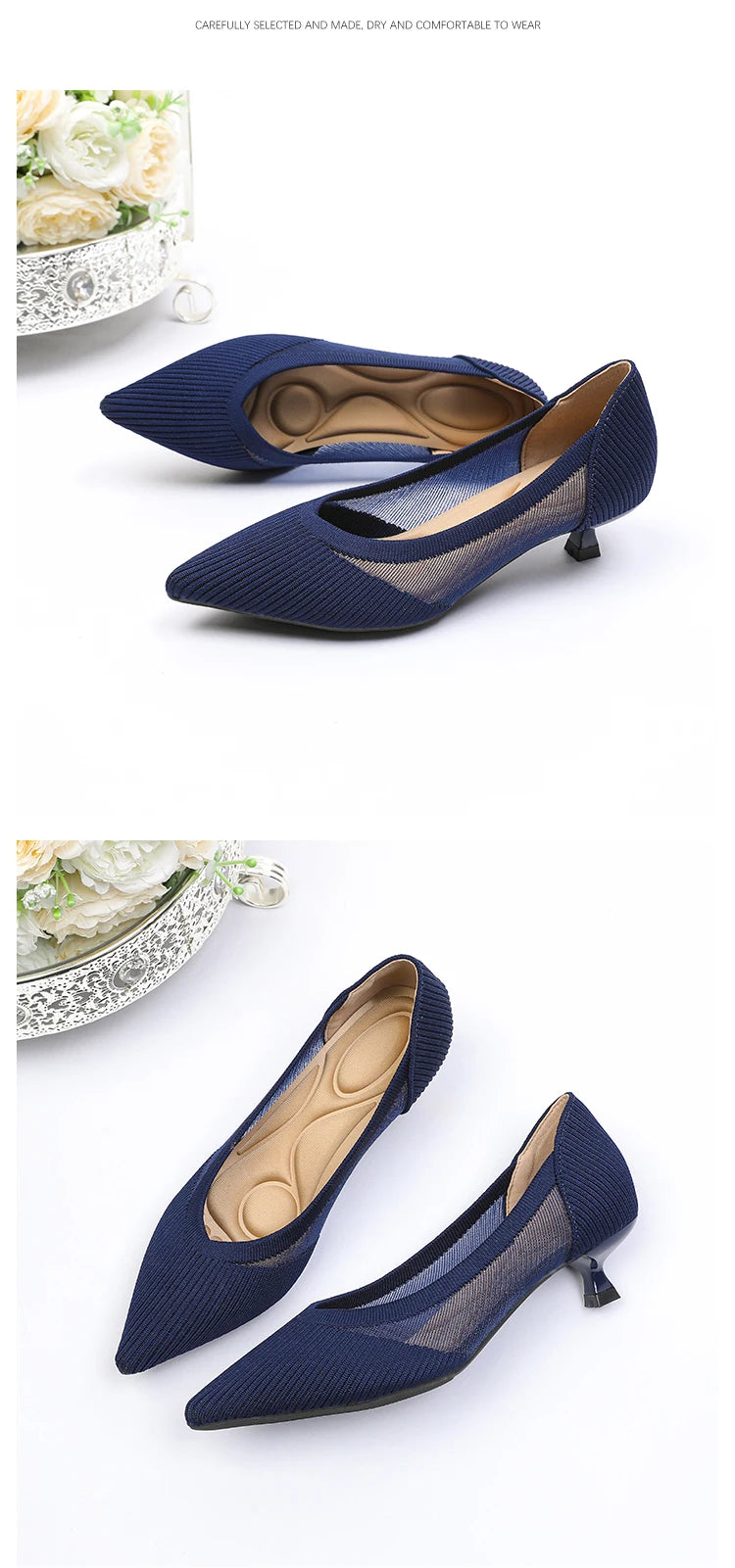 Women's High Heels 2025 New Knitted Breathable Mesh Fine Fashion Comfortable Lightweight Shoes Spring and Autumn