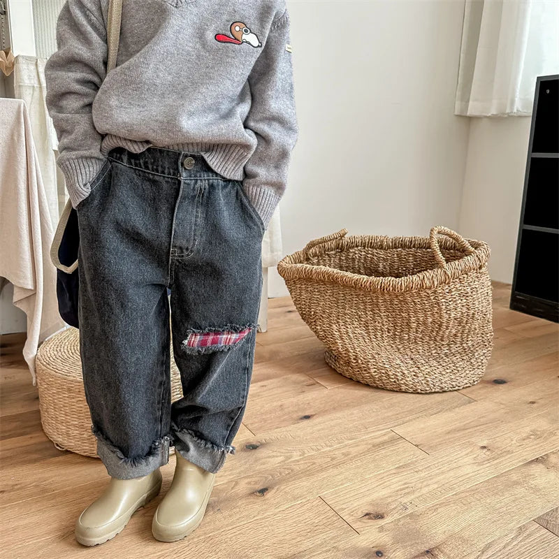 2023 Autumn Spring Baby Girls Boys Denim Pants Loose Fashion Korean Style Kids Casual Jeans Toddler Trouser Children's Clothes