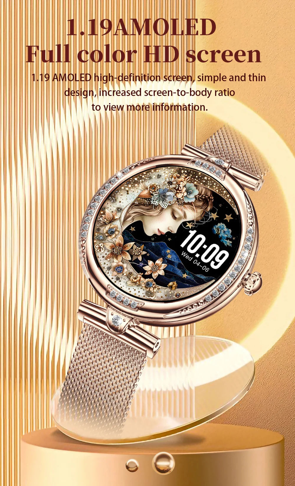 2025 Blue Tooth Call Lady Smartwatch 1.19" AMOLED Screen Women Smart Watches Waterproof Sports Fitness Tracker Health Bracelet