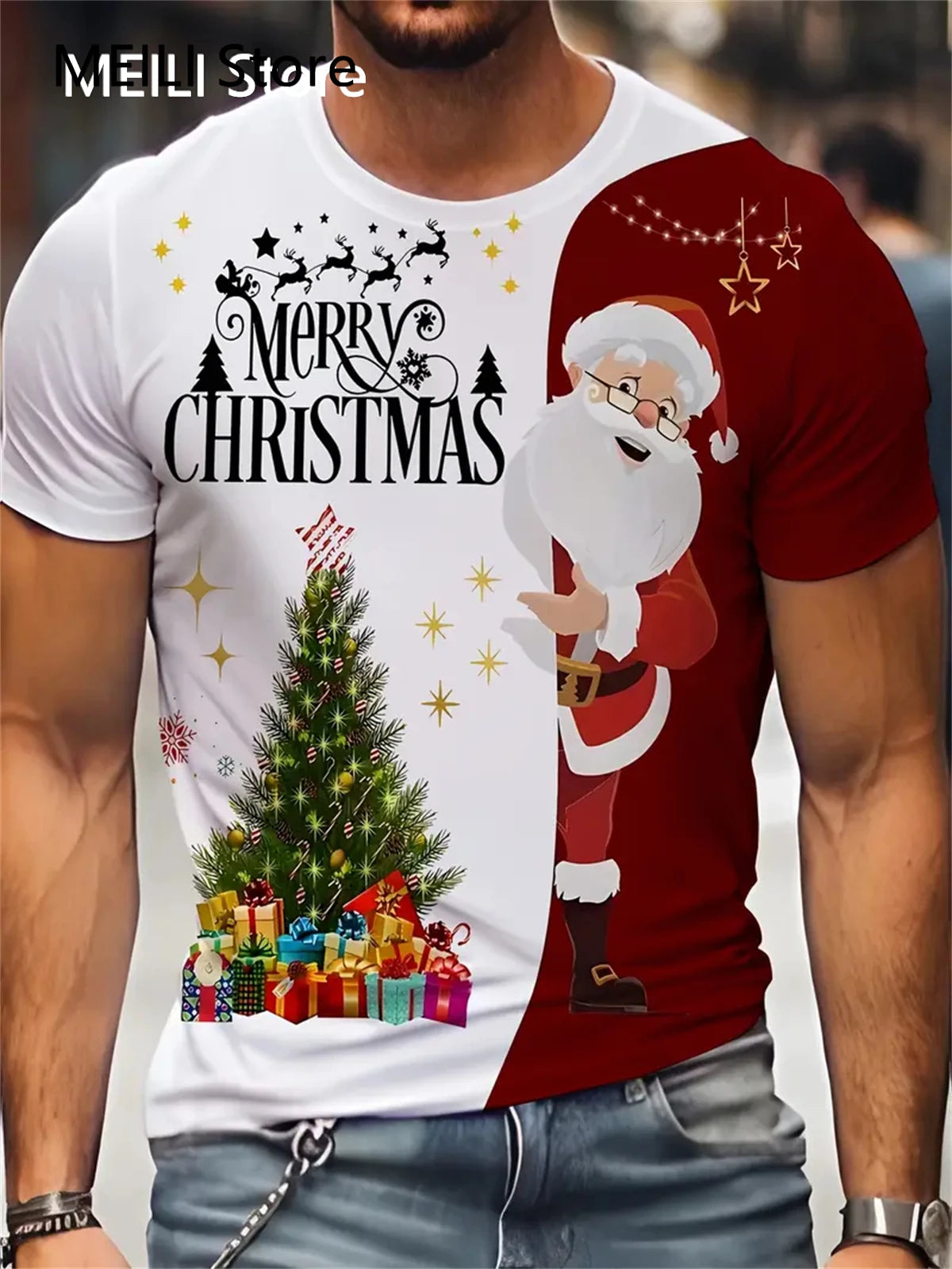 Christmas Men's T Shirt 3D Print Casual Short Sleeve Tees Street Fashion Crew Neck Pullover Male Oversized Clothing Sweatshirt
