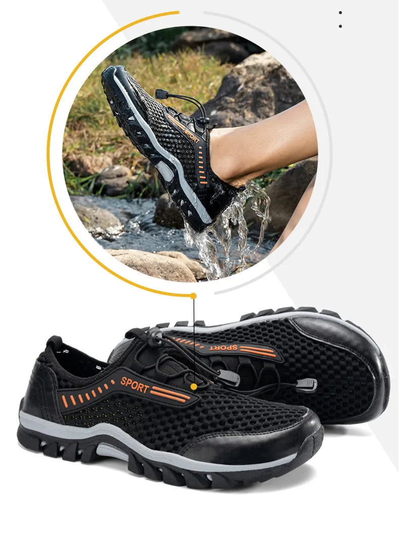 Breathable Mesh Men's Sneakers Outdoor Shoes For Men Summer Hiking Shoes Big Size 39-47 Wading Shoes Athletic Walking Shoes