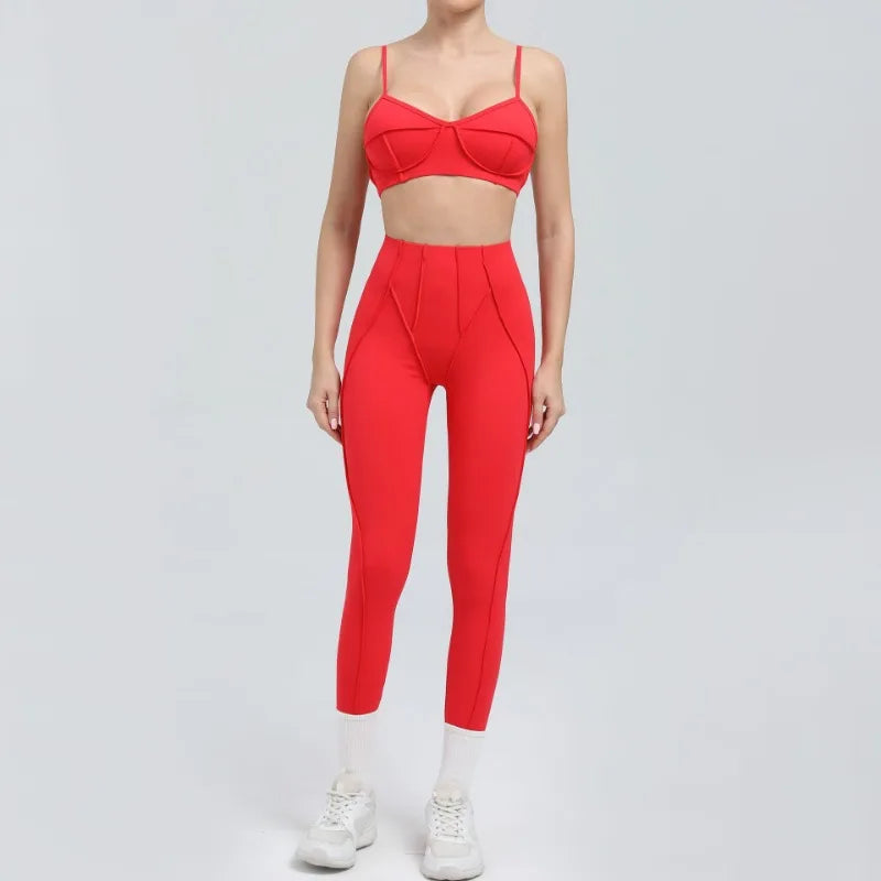 Yoga Fitness Sports Sets High Waist Hip-lifting Shorts Open Back Bra Suit Casual Running Workout Gym Leggings Sexy Set for Women