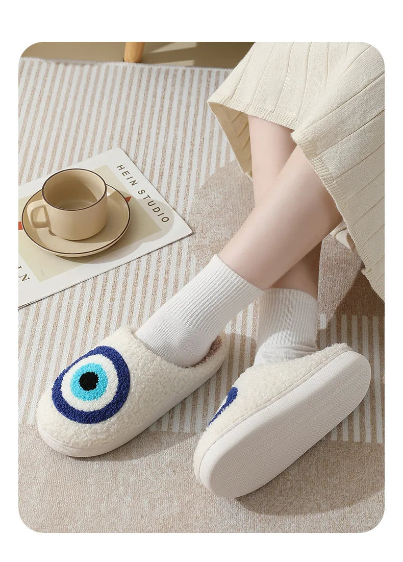 House Fuzzy Slipper Men Male Ghost Face Blue Evil Eye Home Shoes Plush Winter Warm Indoor Floor Non Slip Women Female Halloween