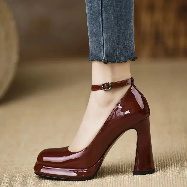 Thick Bottom High Heels Women Shoes Solid Fashion Temperament Single Shoe Spring Summer Ankle Buckle Elegant Woman Heeled Shoes