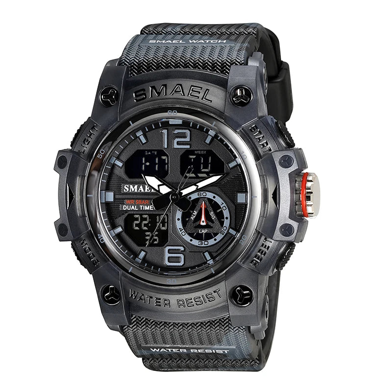 SMAEL 8007 Men's Analog Digital Dual Display Sport Watch - 50M Waterproof LED Backlight Alarm Stopwatch Chronograph Shockproof