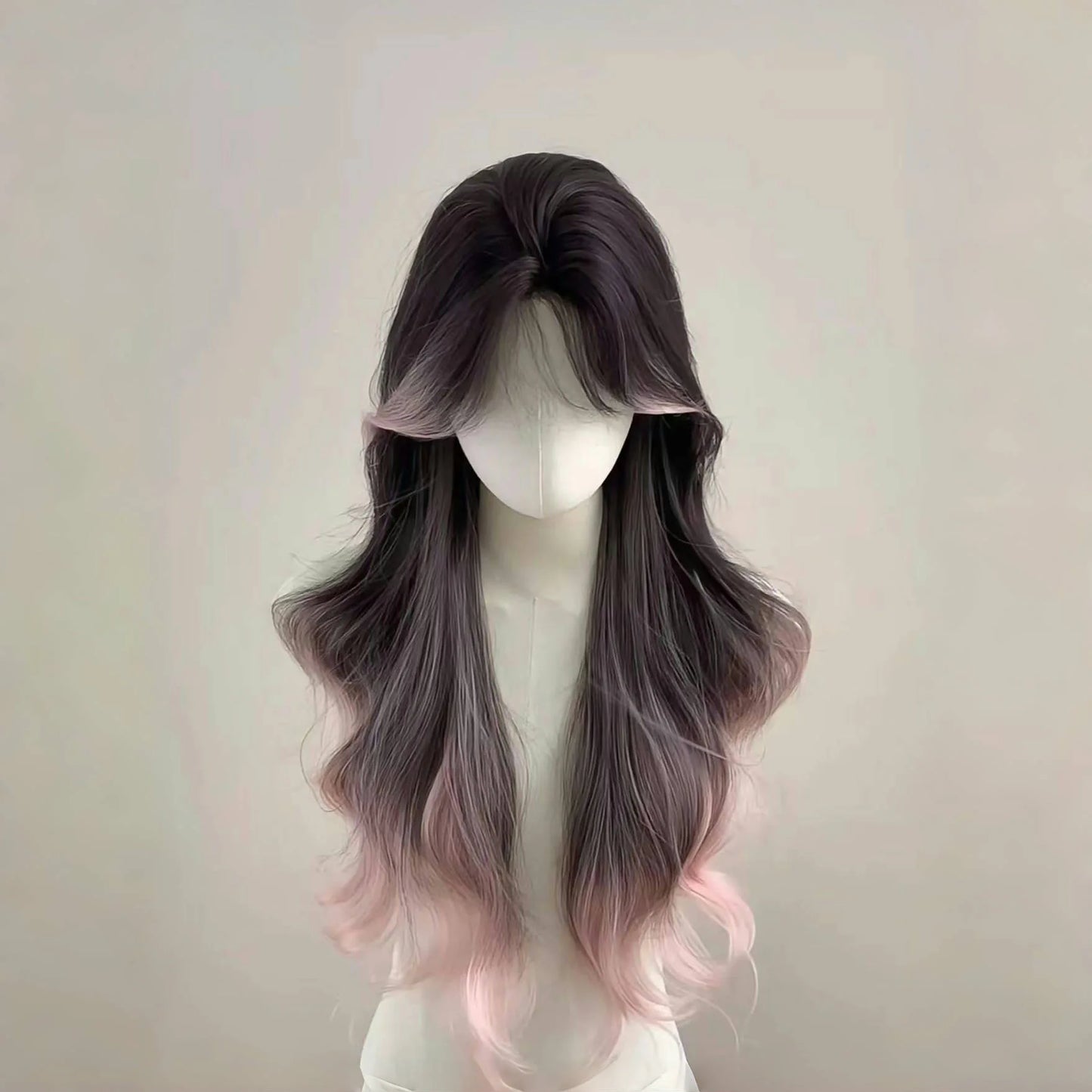 Red Black Ombre Wig Paris Female Long Curly Hair Lace Front Headband Wig Lolita Heat Resistant Synthetic Wigs for Daily Use