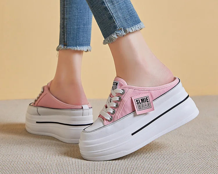 Fujin flip flops women 7.5cm Platform Slippers Denim Chunky Sneaker Casual Comfy Breathable Summer Shoes Women's slippers