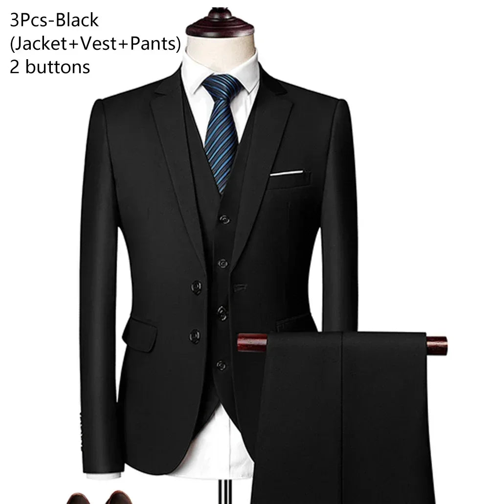 Elegant Suits For Men Wedding 3 Pieces 2 Set  Fashion Classic Full Jackets Vest Pants Blazers Outfit 2024 Formal Costume