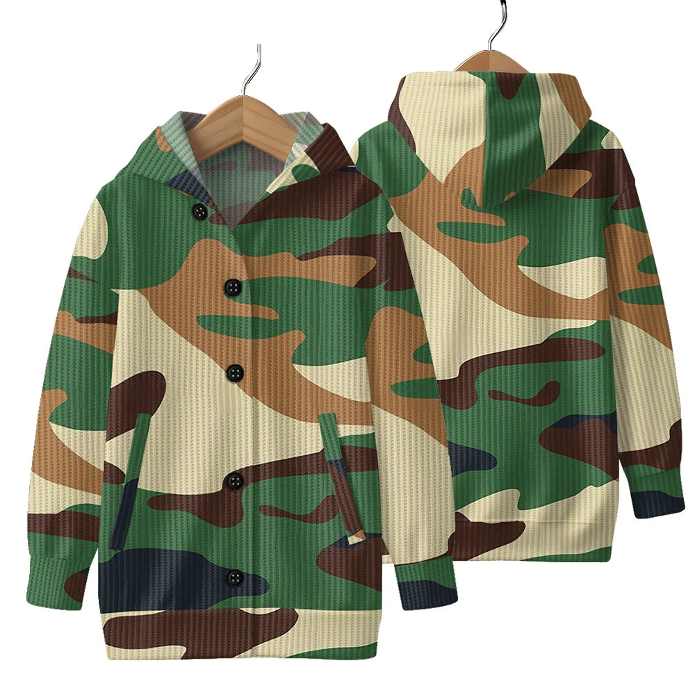 Trendy Camouflage Hooded Cardigan Coats Soft Button-Up Front All-Season Comfort for Outdoor & Indoor Wear Durable Casual Style