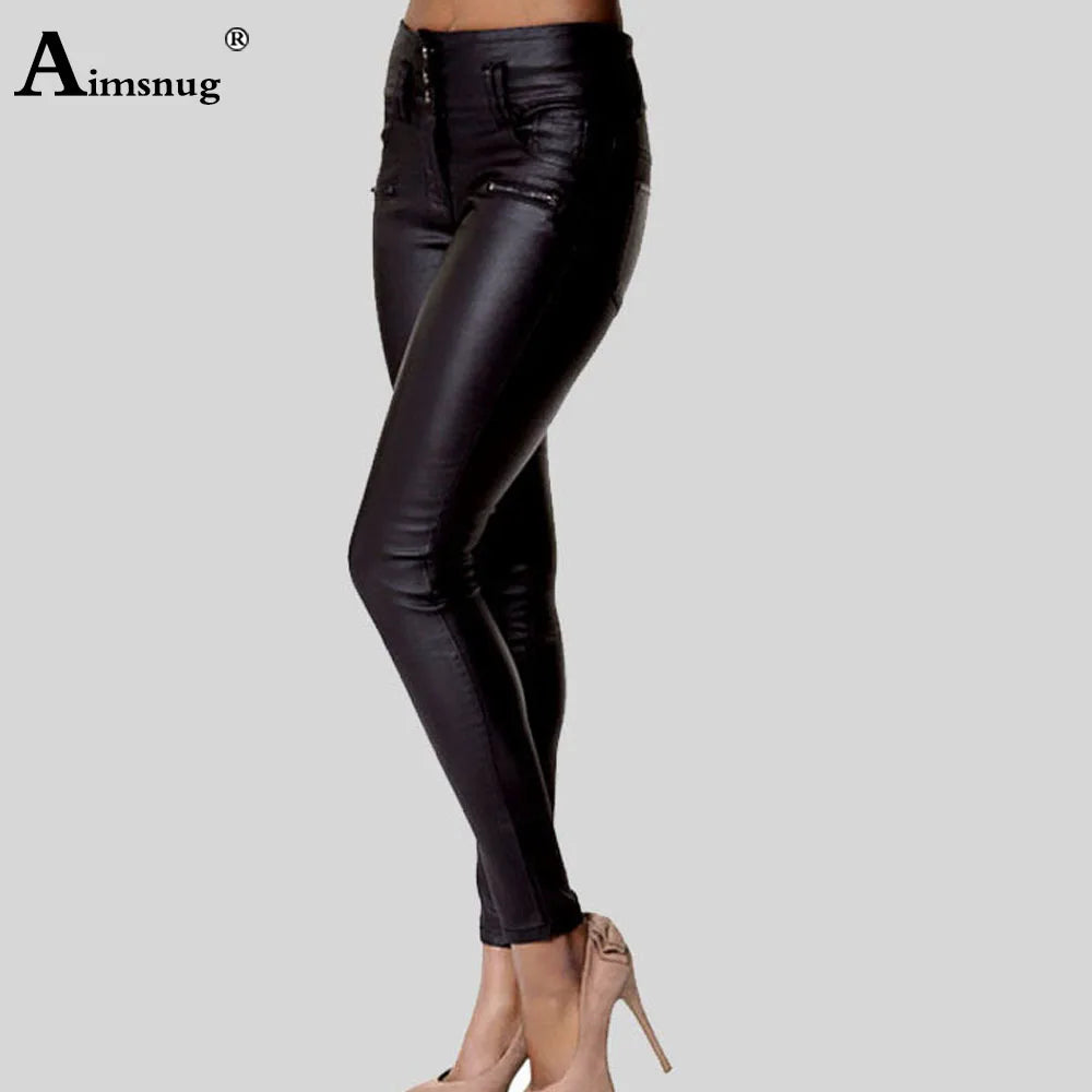 Women Rock Style PU Leather Pants Female Ankle-Length Pants High Waist Skinny Trouser Sexy Grunge Faux Leather Pencil Pant New