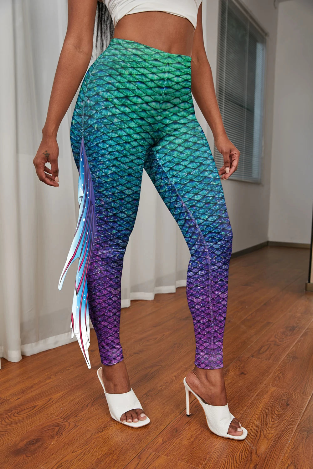 Mermaid Print Women's Pants Colour Fish Scales Yoga Leggings 3D Printed Women's Bottoms Fashion Women Trousers Workout Fitness