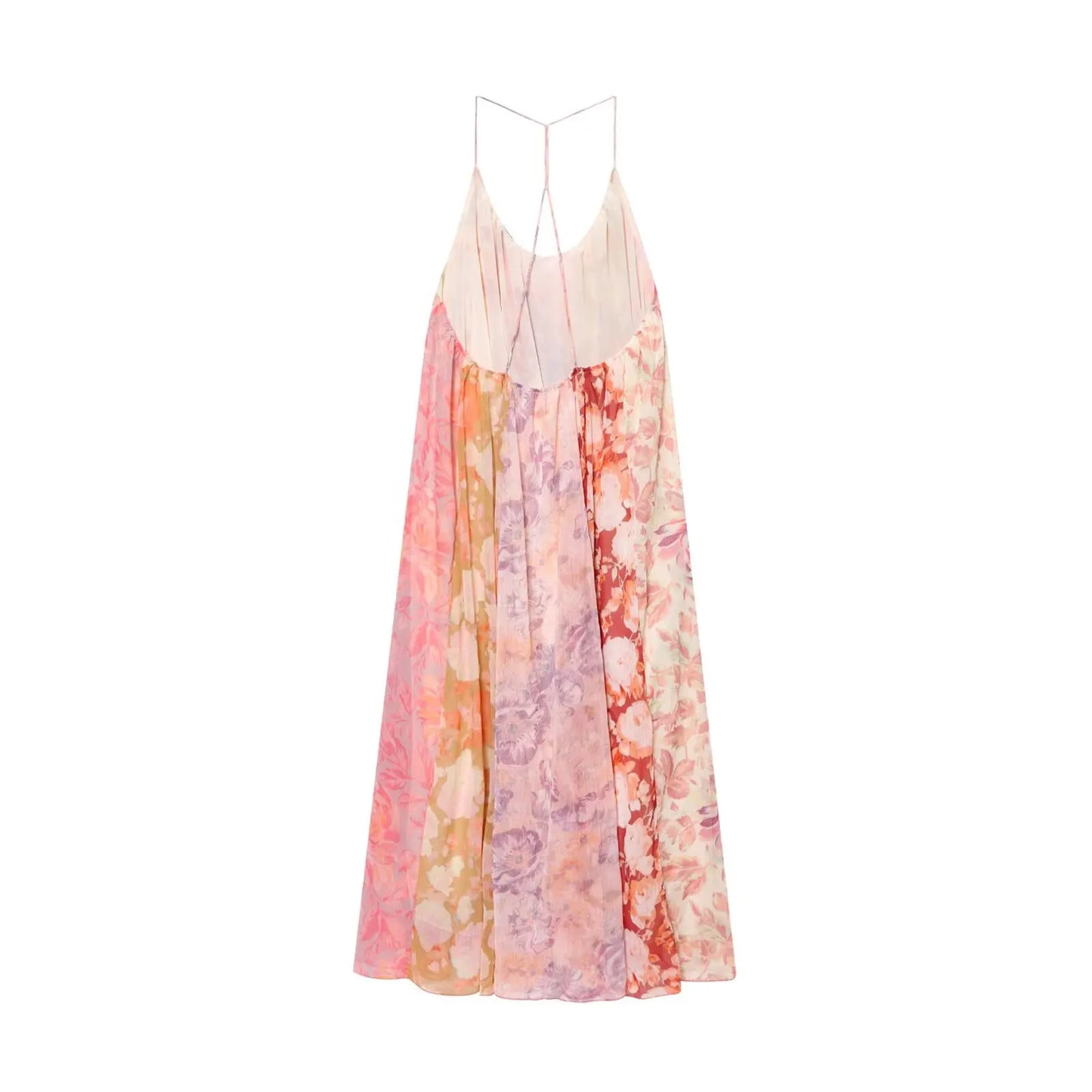 HH Summer Fashion Seaside Vacation Style Elegant Suspender Dress With Flower Print Backless Sleeveless Sexy Midi Dresses