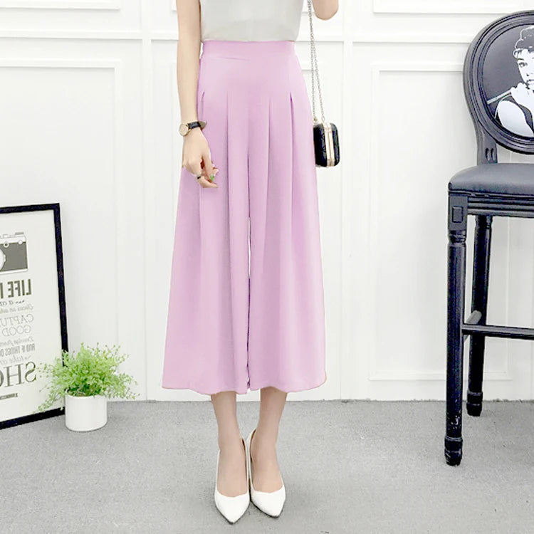 High Waist Wide Leg Pants Skirt Pants Chiffon Cotton Linen Seven Eighteen Length Trendy Women's Casual Trousers Commute Style