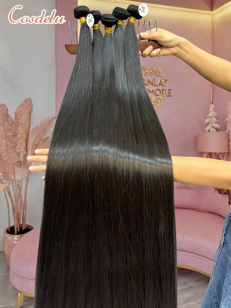 30 34 40 Inch Bone Straight Human Hair Weave Bundles Burmese Virgin Unprocessed  Raw Human Hair Extension 3 4 Bundles Weft