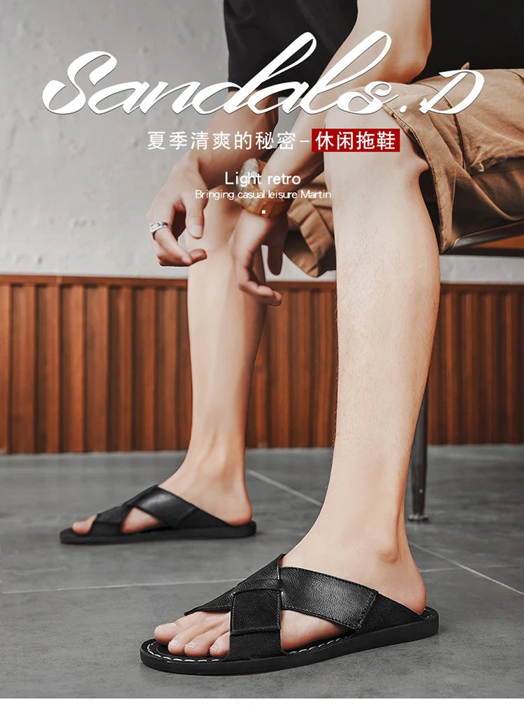 Summer Men Sandals Genuine Leather Mens Casual Shoes Outdoor Men Leather Sandals for Men Beach Shoes Roman mens Shoes
