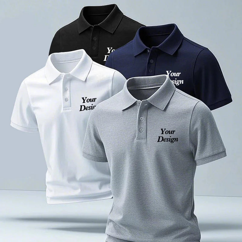 Quality Custom Polo 100% Cotton Print Your Brand Design Logo Company Group Team Slogan Text PoloShirt Work Wear Uniform 230gsm