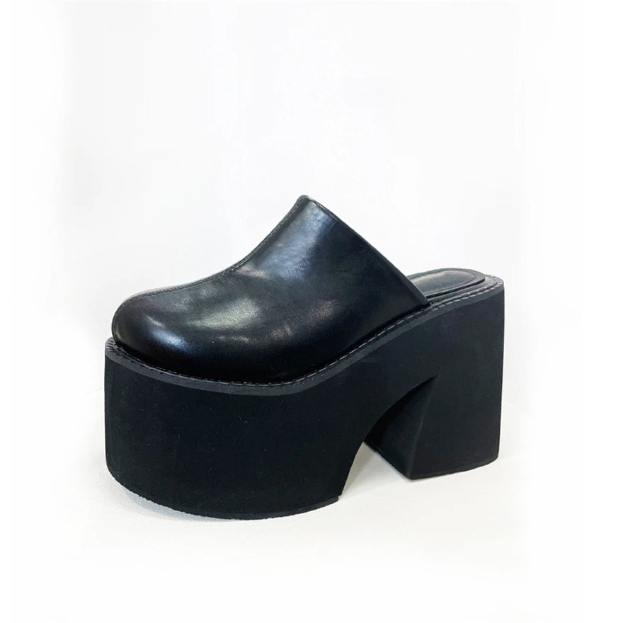 Sandals Summer 2026 New Women Slippers Baotou Platform Trend High Heels Ladies Shoes Pumps Black Soft Leather Thick Slides Mujer