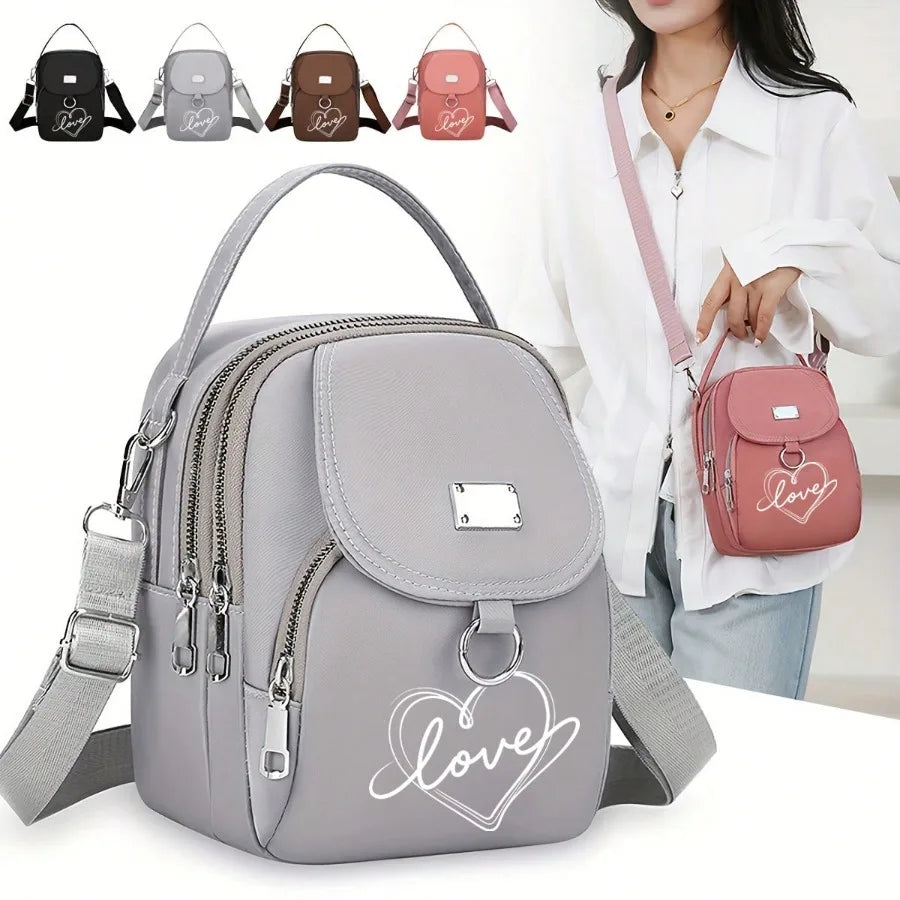 1pc Heart Love Print Shoulder Bag Women's Casual Mini Crossbody Bag Adjustable Good Capacity Small Handbag Girls Crossbody Bag