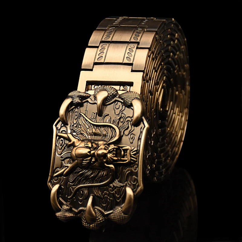 Men's belt Stainless steel Belt Retro Dragon metal Belt Gold Color Charm Belt Hip Hop Punk Strap self-defense luxury Belt male BAZAARHUBO