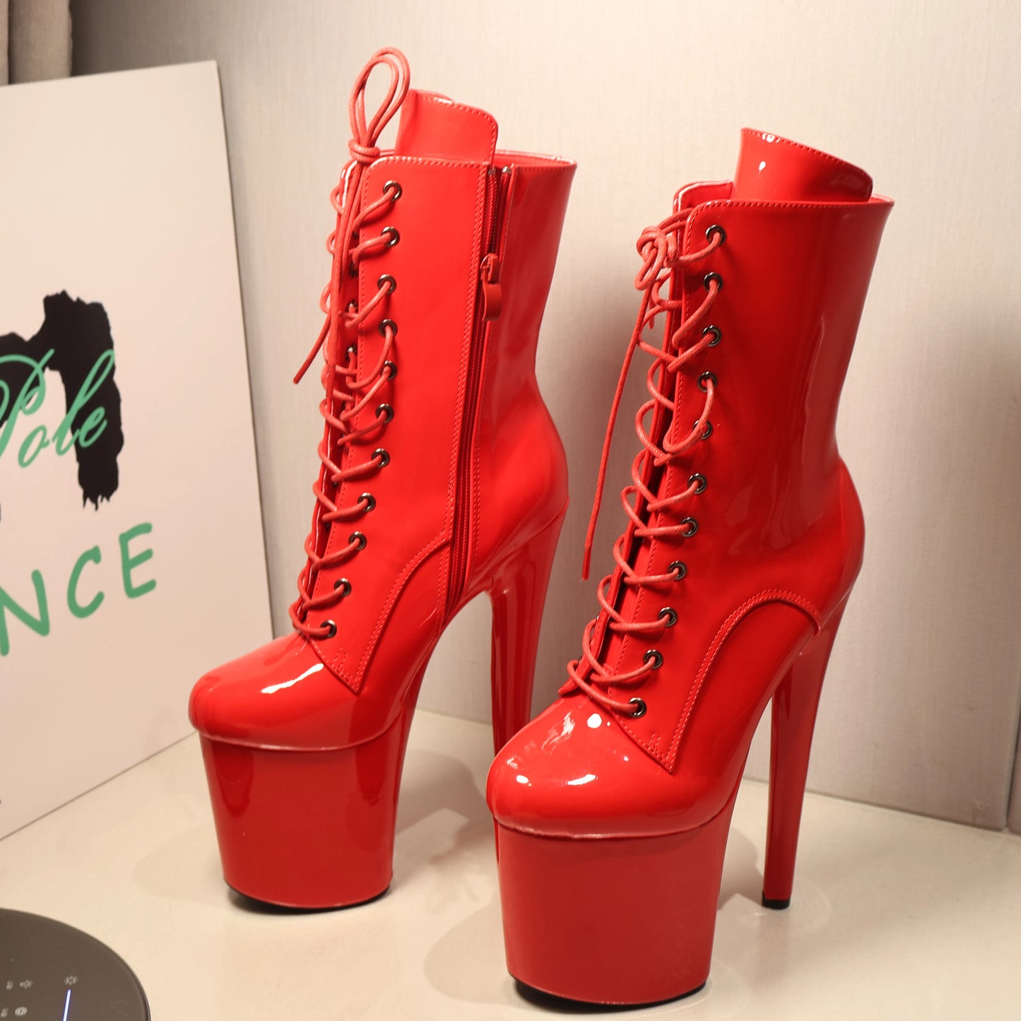 New 20cm/8Inchs Ankle boots for Women Heels Platform Lace Up Pole Dance Stripper Shoes Short Boot Spring Autumn Large Size 44