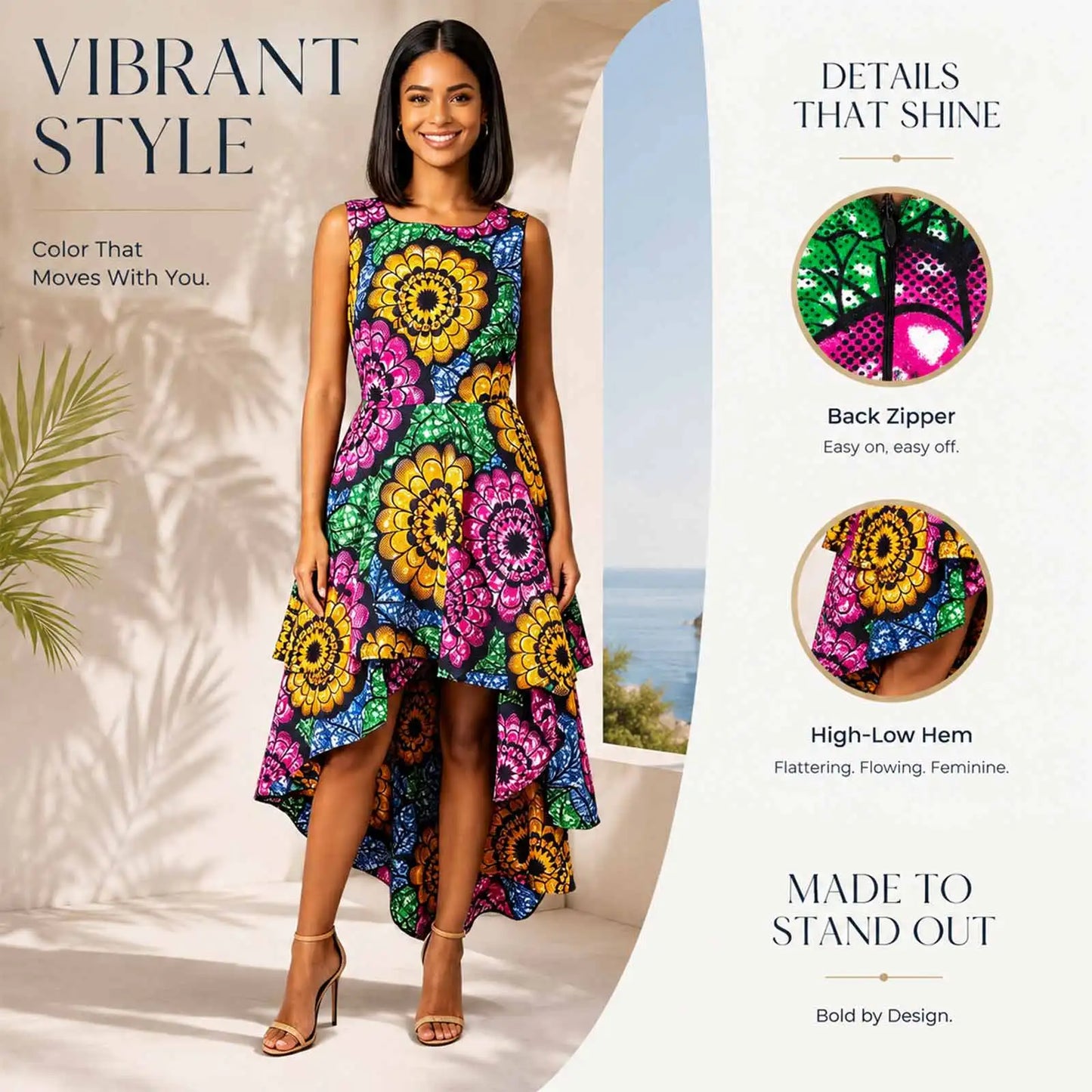 Hot African Women's AFRIPRIDE Private Sleeveless Pleated Party Dress Cotton Women's Dresses A722582
