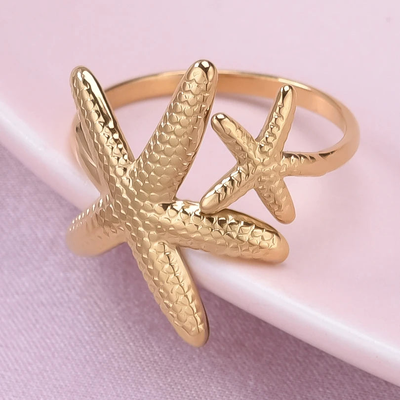 Fashion 5pcs/lot Marine Jewelry Sea Animals Conch Starfish Shell Rings Stainless Steel Rings Jellyfish Scallop Oceans Women Gift