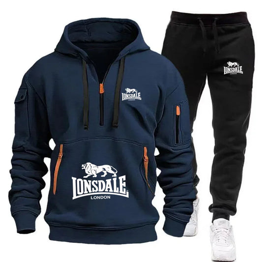 Men's Outdoor Fashionable Jogging Set, Autumn and Winter Casual Sportswear + Casual Pants, Comfortable and Loose Two-piece Set