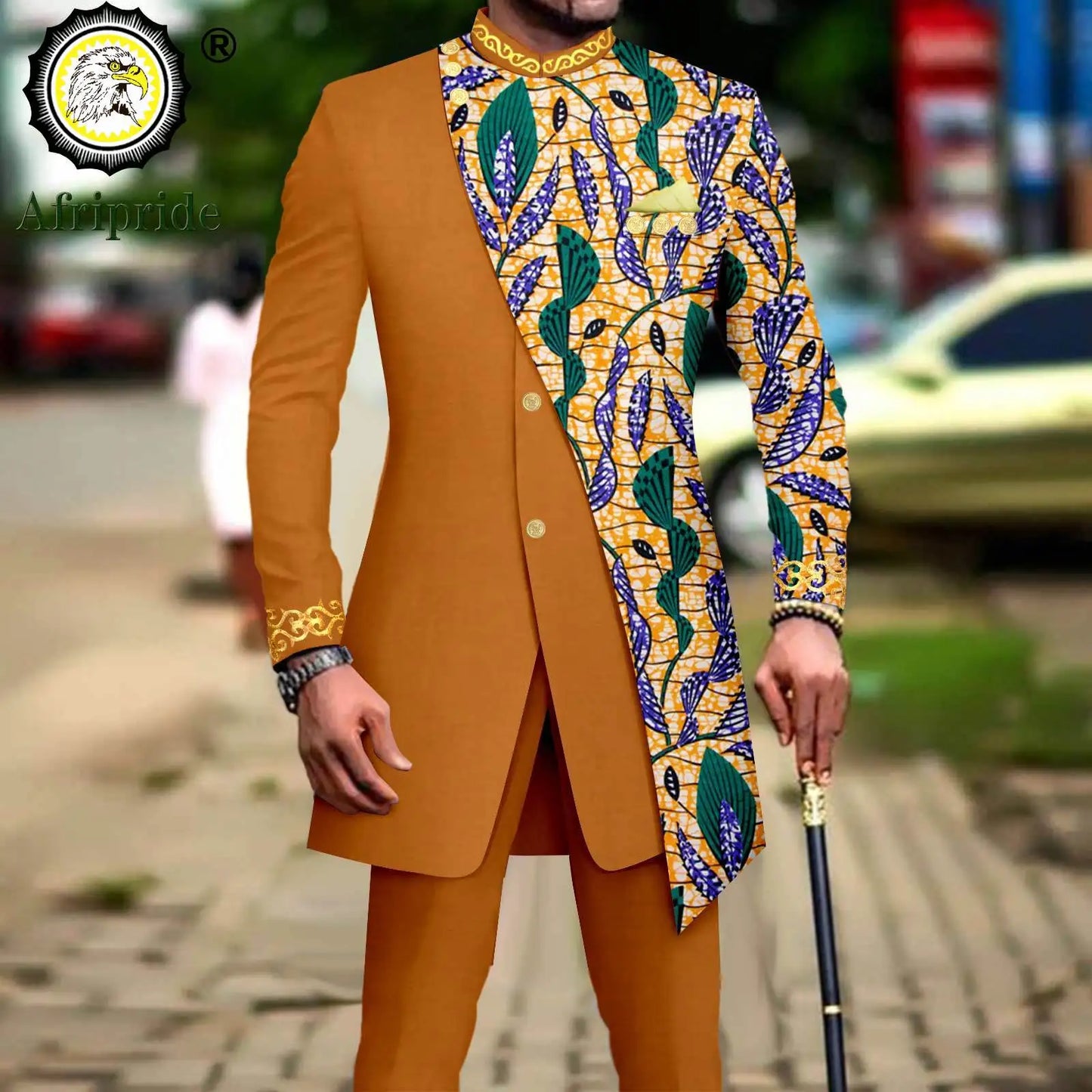 African Suits for Men Embroidery Print Blazer and Pants Set Business Dress Suit with Kerchief Party Wedding Evening A2316023