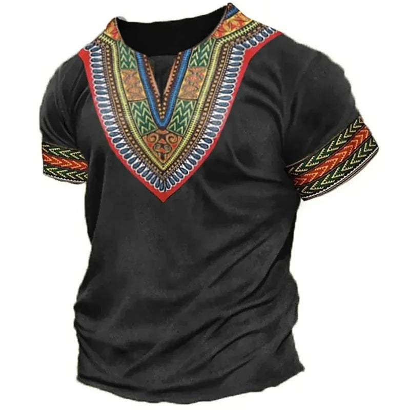 African National Pattern Tshirts Summer Fashion Street Casual Boys Kids Round Neck Short-Sleeved T-Shirt Daily Oversized Tops